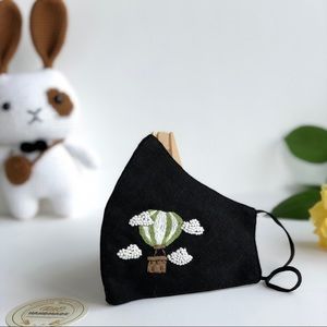 NEW Hand embroidered linen face masks- Air Balloon